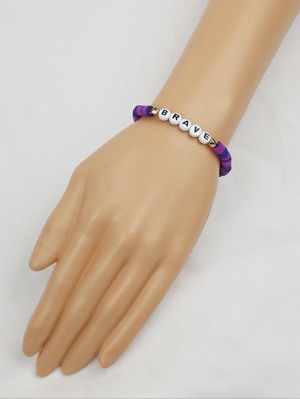 Handmade Clay Bead Bracelet Word Brave